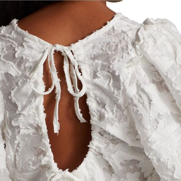 🐢 Free People Callie Puff-Sleeve Appliqué Top Size S - Picture 3 of 12